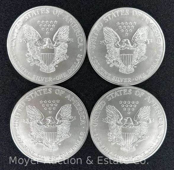(4) 2002 American Eagle Silver Dollars
