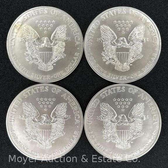 (4) 2002 American Eagle Silver Dollars