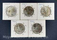 (5) 1942 Walking Liberty Half Dollars