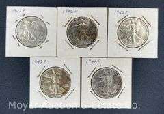 (5) 1942 Walking Liberty Half Dollars