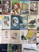 Group of Antique Postcards, Includes Some Trade Cards