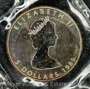 1989 Canada $5 Dollar Silver 1oz Maple Leaf Coin