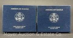 (2) 2007 American Eagle Proof Silver Dollars, with Original Boxes