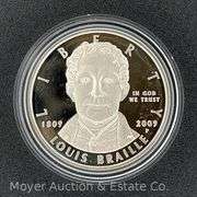 2009 Louis Braille Bicentennial Proof Silver Dollar, with Original Boxes