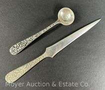 S. Kirk & Son "Repousse" Sterling Silver Letter Opener and Salt Spoon, 1.20 Troy Ounces