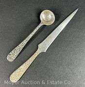 S. Kirk & Son "Repousse" Sterling Silver Letter Opener and Salt Spoon, 1.20 Troy Ounces
