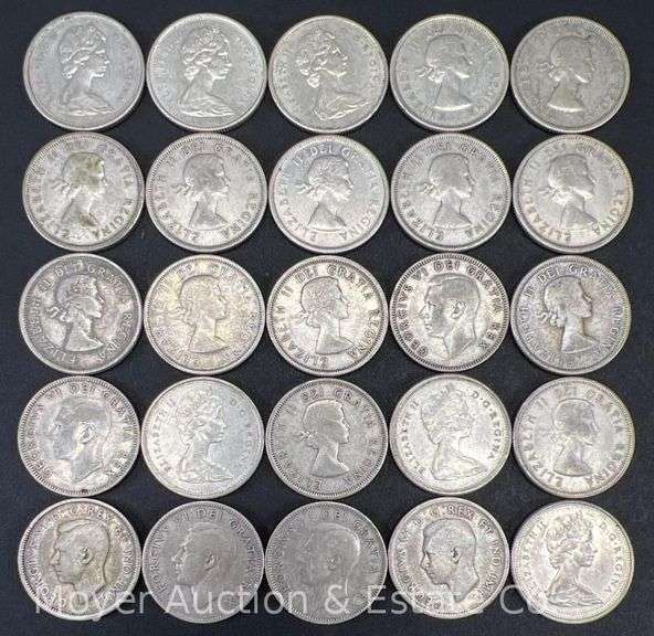 (25) Canadian Silver Quarters, 1966 and Before image