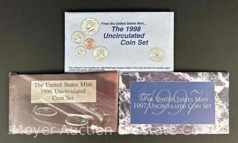 (3) Uncirculated Coins Sets, 1996, 1997 and 1998 image