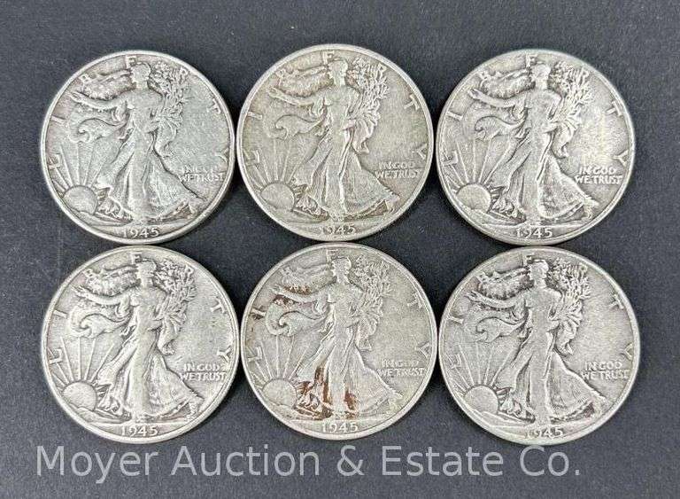 (6) 1945 Walking Liberty Half Dollars image