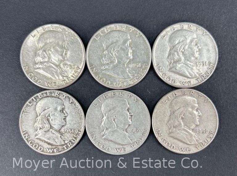 (6) 1951 Franklin Half Dollars image