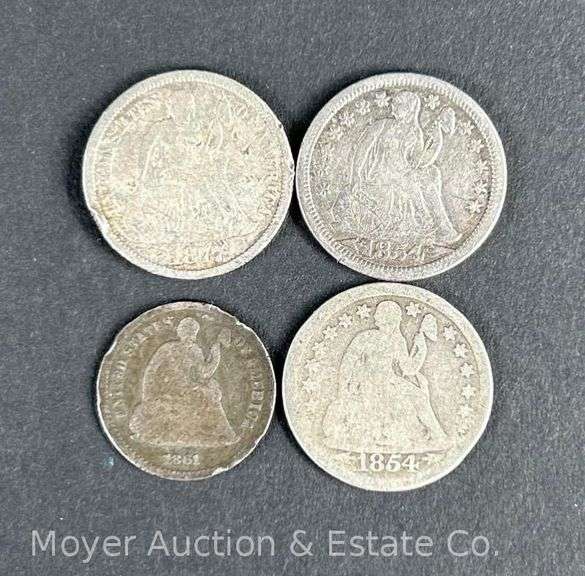 (3) Seated Liberty Dimes and 1861 Seated Liberty Half Dime image