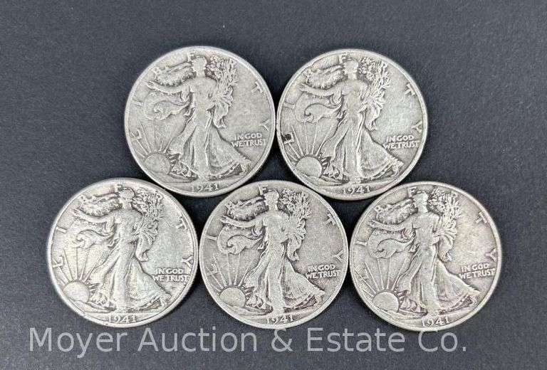 (5) 1941 Walking Liberty Half Dollars image