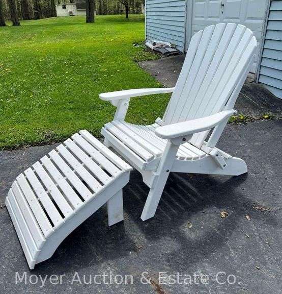 White Poly Wood Style Adirondack Chair with Footstool image