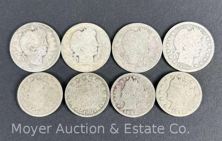 (4) Barber Quarters and (4) "V" Nickels image