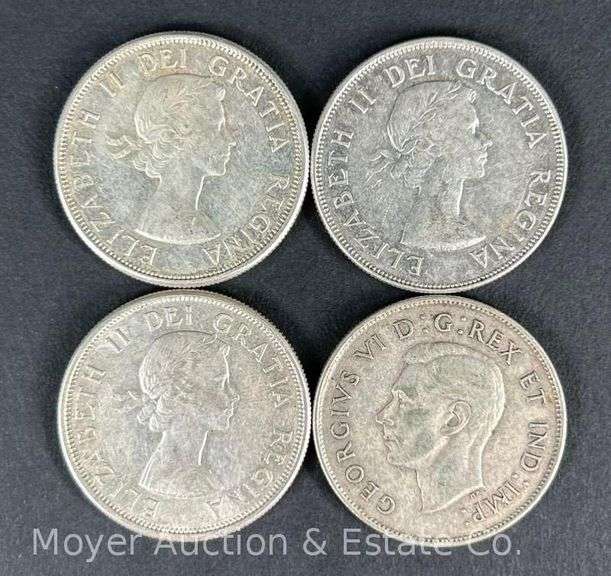 (4) Canadian 50 Cent Half Dollars, 1945, 1953, 1960 and 1961 image