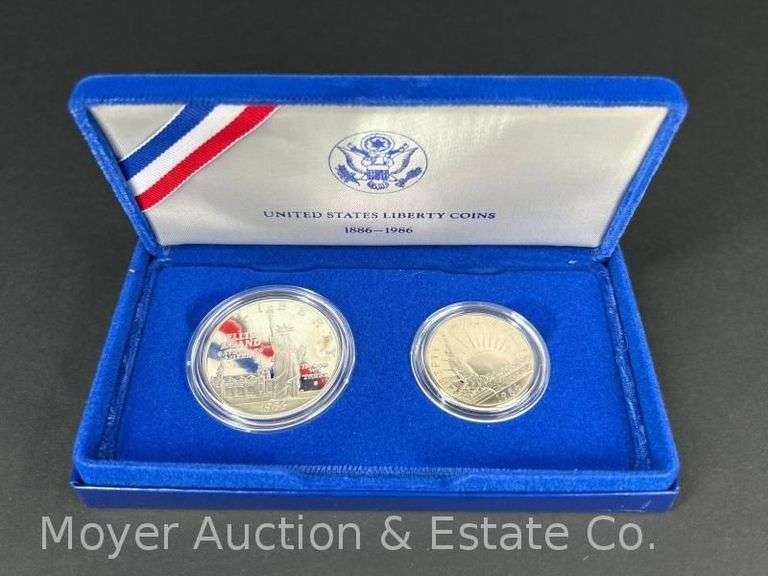 1986 United States Liberty Coins, Silver Dollar and Half Dollar Set, with Original Boxes image