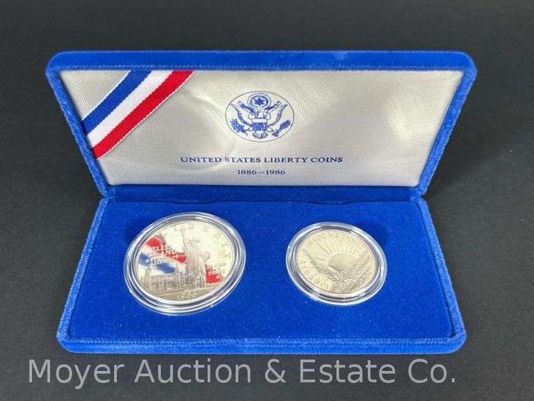 1986 United States Liberty Coins, Silver Dollar and Half Dollar Set, with Original Boxes image