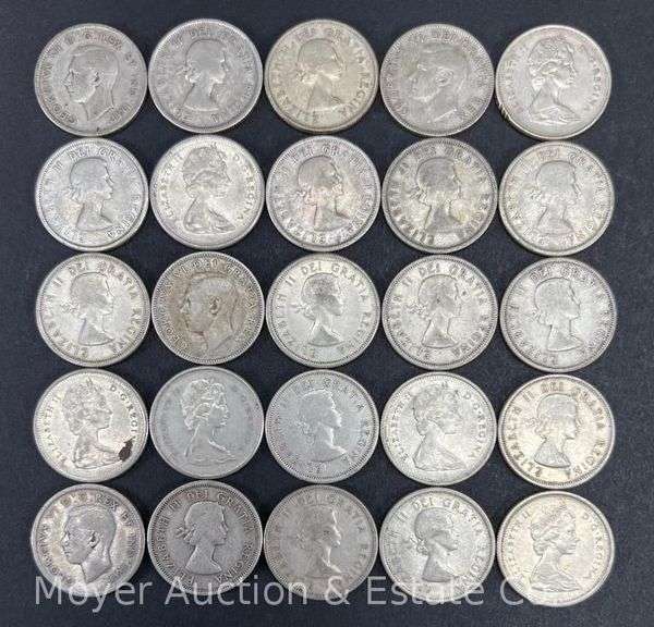 (25) Canadian Silver Quarters, 1966 and Before image