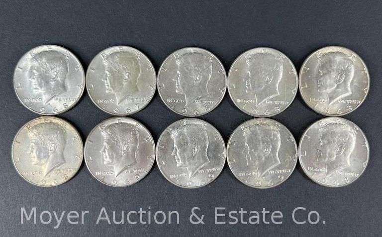 (10) 1965-70 Kennedy Half Dollars, 40% Silver image