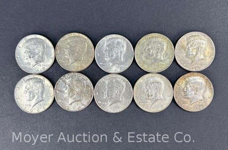 (10) 1965-70 Kennedy Half Dollars, 40% Silver image