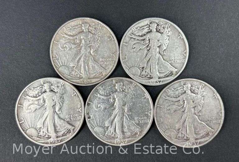 (5) 1937 Walking Liberty Half Dollars image