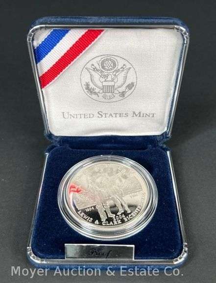 2004 United States Mint Lewis and Clark Bicentennial Proof Silver Dollar, with Original Boxes image