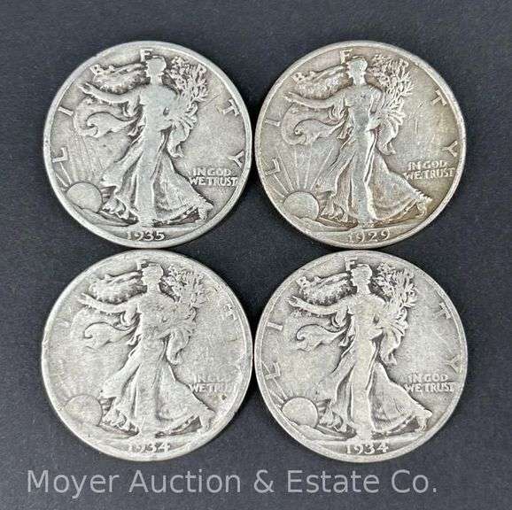 (4) Walking Liberty Half Dollars, 1929, (2)1934 and 1935 image