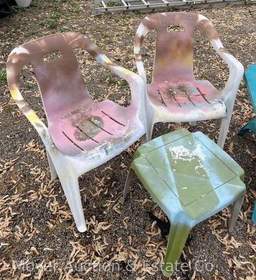 Pair of Poly Adirondack Chairs with Other Patio Chairs