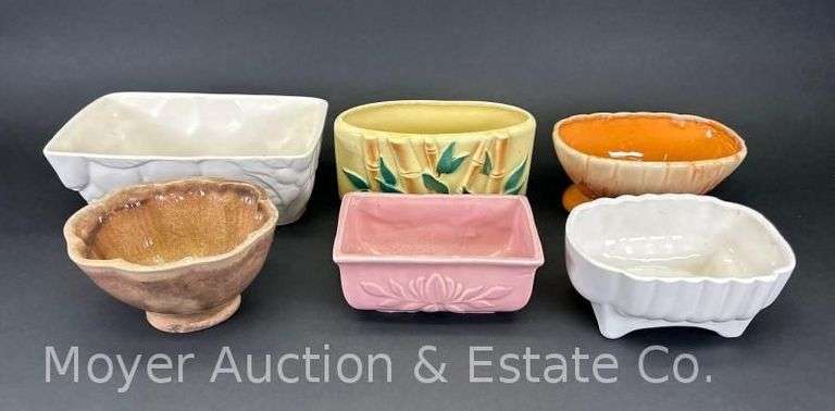 (6) Pottery Planters, McCoy, Hull, and Others, 6"-9"w image