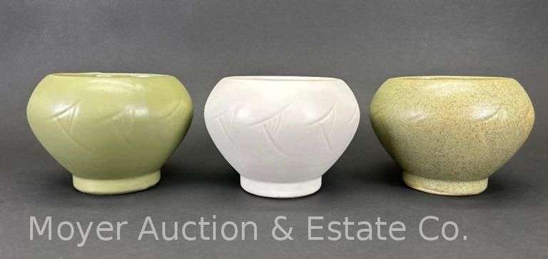 (3) Floraline Planters, White and Green, 3.75"h image
