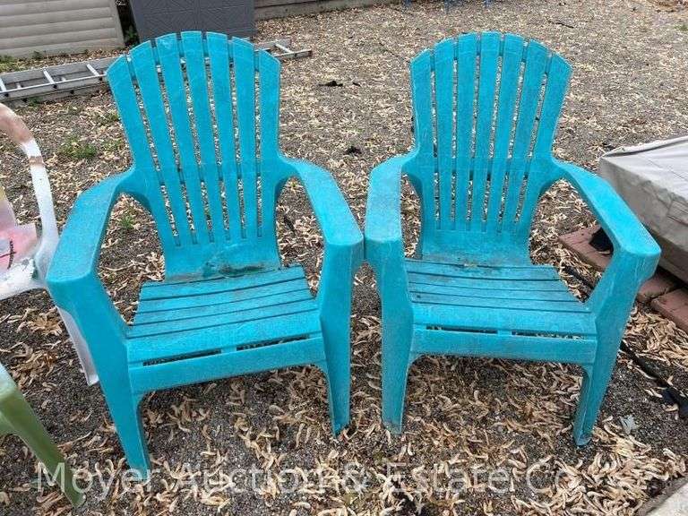 Pair of Poly Adirondack Chairs with Other Patio Chairs