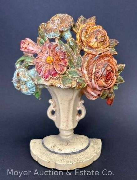 Hubley Cast Iron Flower Basket Doorstop, 6"h image