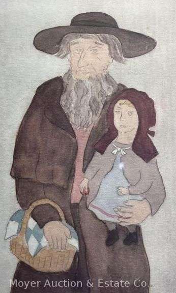 Xtian Newswanger Serigraph "Old Jake & Katie Glick", Artist Signed & #266 of 300, Framed, 17" x 13" Overall image