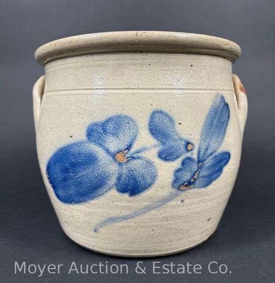 One-Gallon Stoneware Crock, with Cobalt Floral Decoration image