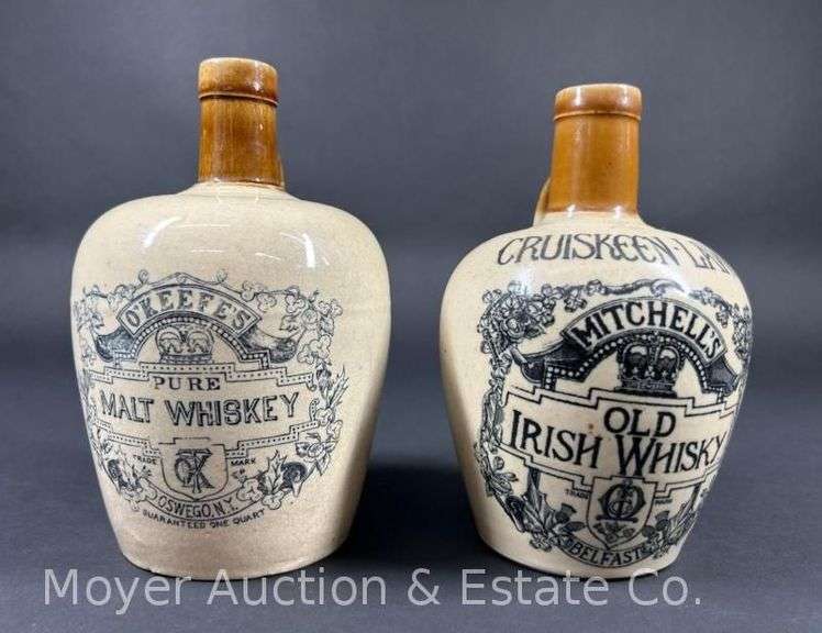 (2) Stoneware Whiskey Jugs, 7"-7.25"h image