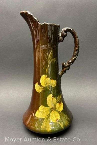 Roseville Hand-painted Pottery Pitcher, Unmarked, 12"h image