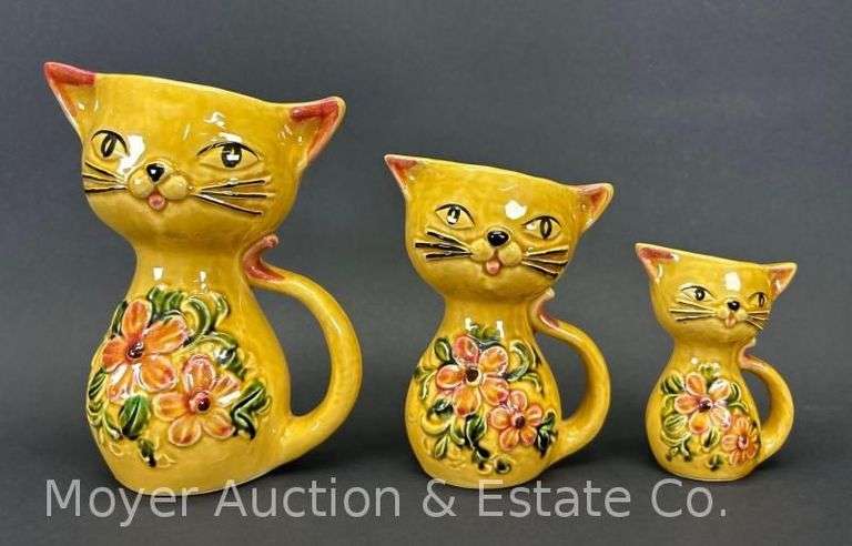 Set of 3 Enesco Cat Pitchers, Japan, 4"-7"h image
