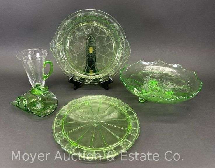 Group of Green Depression Glass image