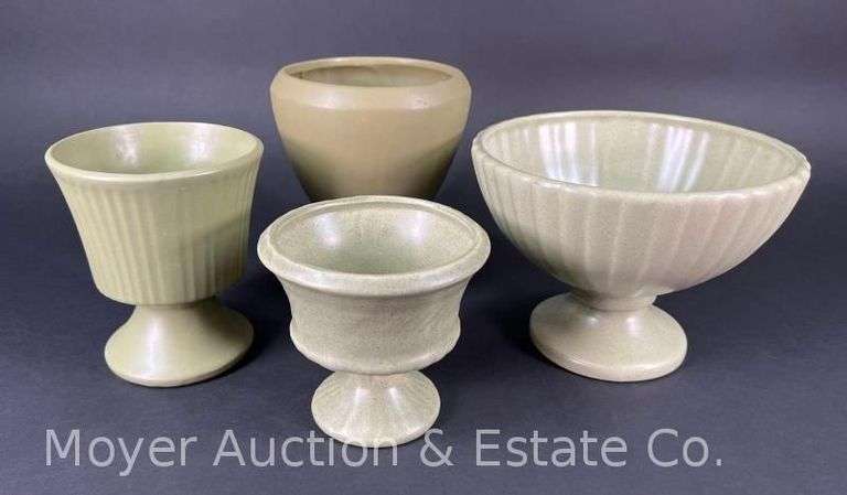 (4) Green Pottery Footed Planters, Haeger and Others, 5"-7.5"h image