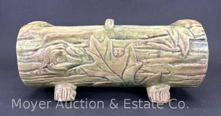 Weller Pottery "Woodcraft" Oak Leaf Footed Log Planter, 9.5"w image