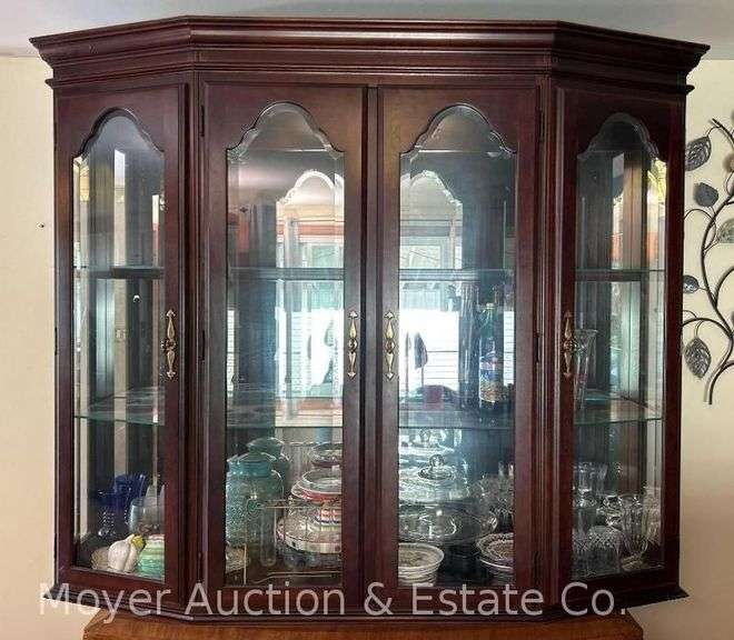 American Drew China Cabinet, Lighted Interior, Mirrored Back, 64"x19"x81"h Overall