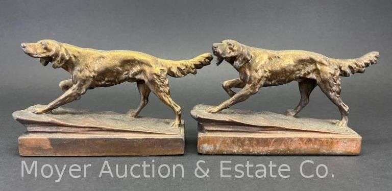 Pair of Pointer Dog Bookends, Brass/Bronze over Iron, 8"w image