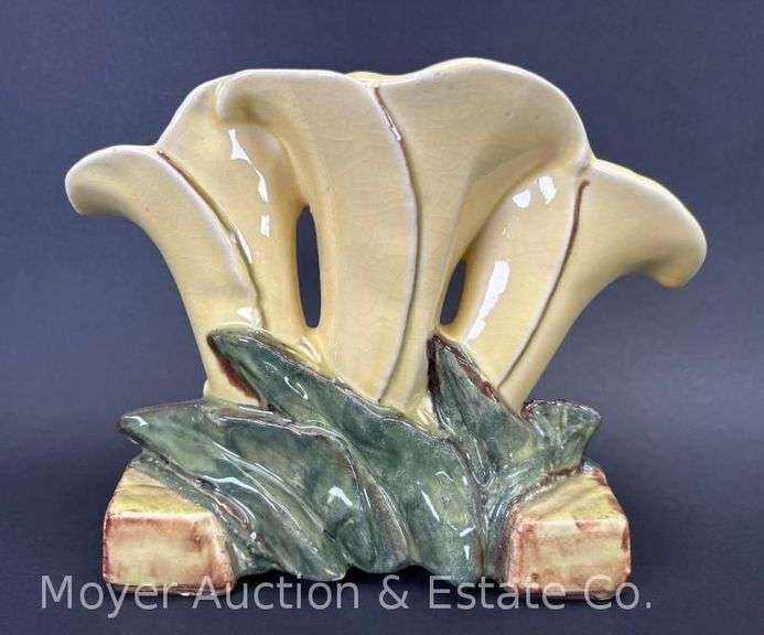 McCoy Pottery Yellow Triple Tulip Vase, 6"h image