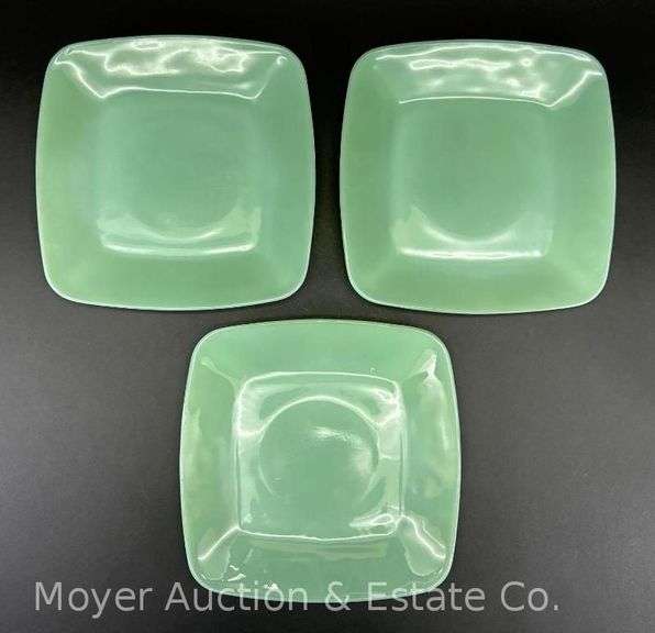 3 Fire-King Jadeite Dinner Plates, Square, 9.25"w image