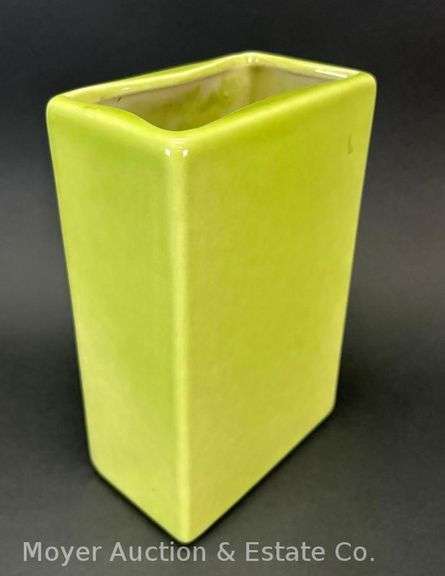 Vintage Hyalyn Pottery Rectangle Vase, Lime Green, 228, 8"h image
