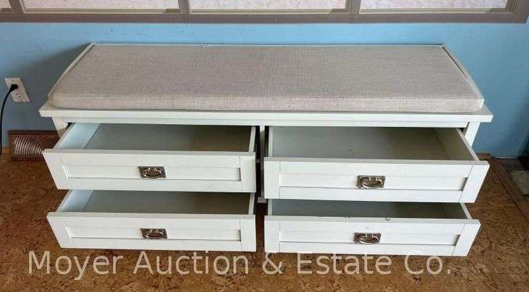 4 Drawer Storage Bench, with Cushion, 54"x16"x21"h
