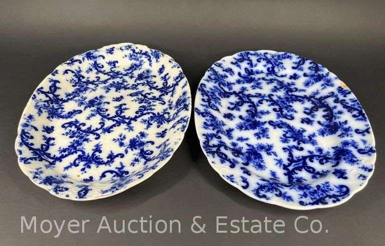 (2) Flow Blue Serving Trays, See Photos for Condition, 17.5"x12" image