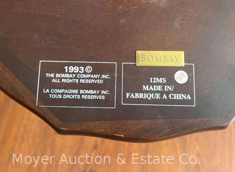 Bombay Stand with Leather Pie-crust Top, good condition, 13" wide top, 19"h