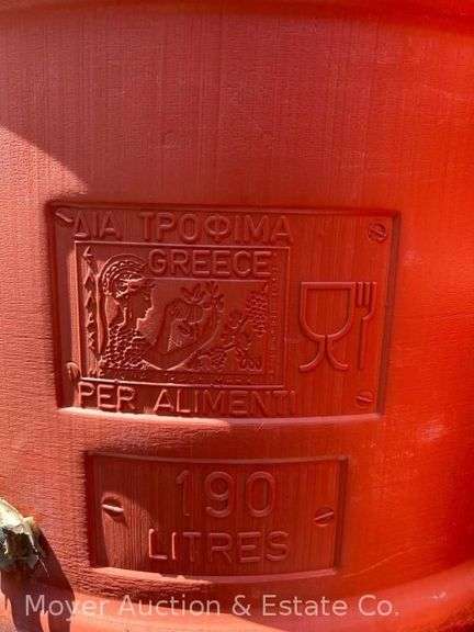 Red Poly Rain Barrel, 36"h