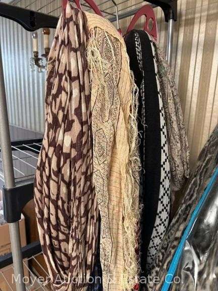 Group of Ladies Coats, Scarves, Etc., Most Size Large